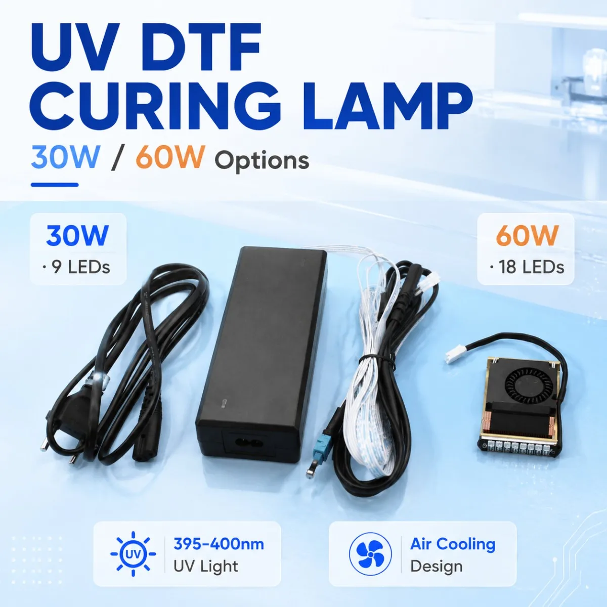 L1800 UV Ink Curing Lamp For Epson 1390 L410 L800 L805 P400 Modify Convert Air Cooling UV DTF AB Film LED Ultraviolet Light