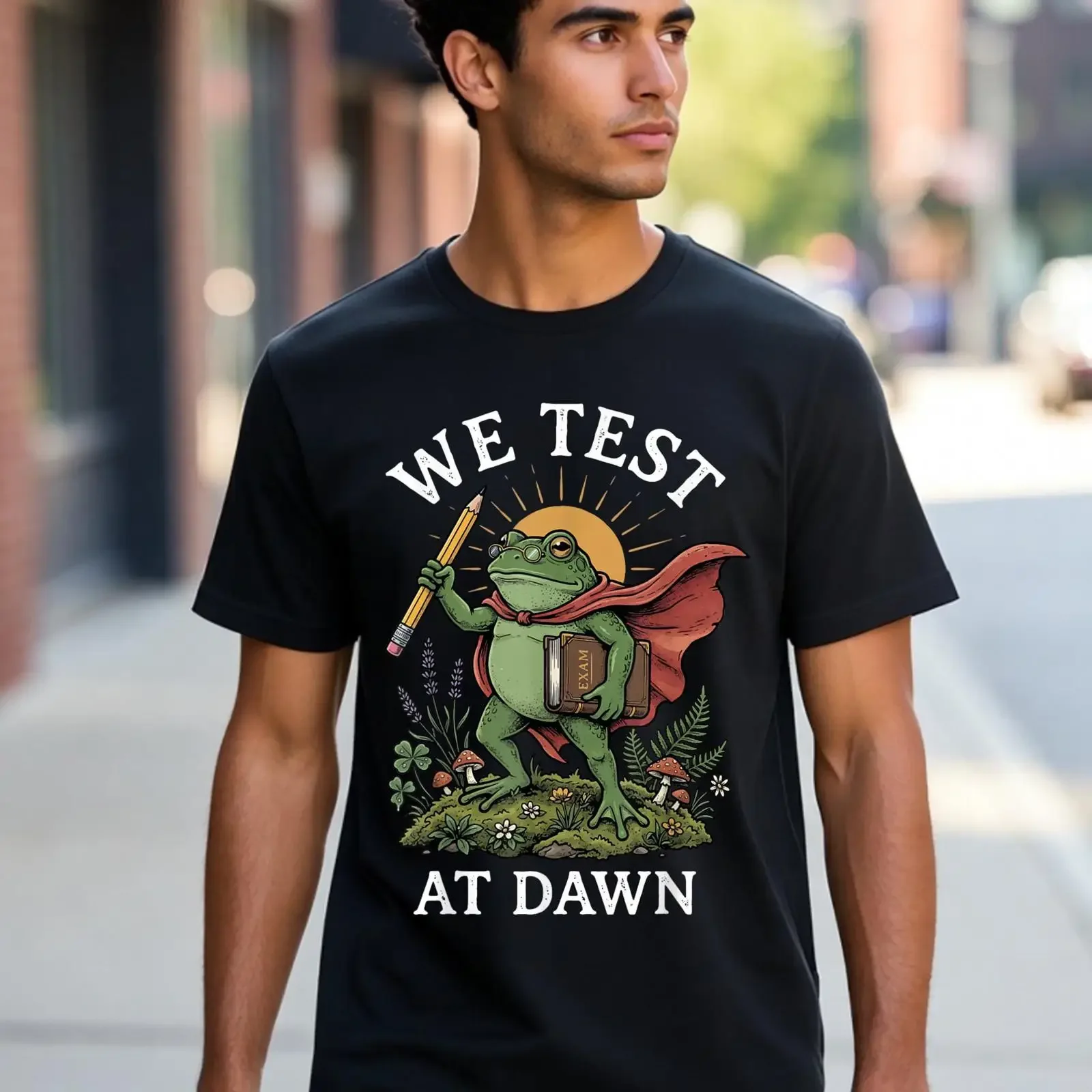 We Test At Dawn T Shirt Frog Teacher Day Coordinator Top vintage Washed Versatile Breathable homme Comfortable graphic Casual