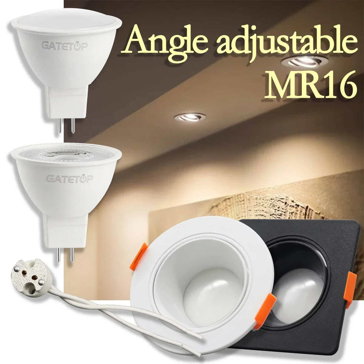 Spot Lumineux LED MR16 à Angle Réglable Rotatif pour le Plafond, Lumière Chaude, T-shirts d'Massage, 5W, DC 12V 24V, 1 à 20 Pièces, pour la Maison