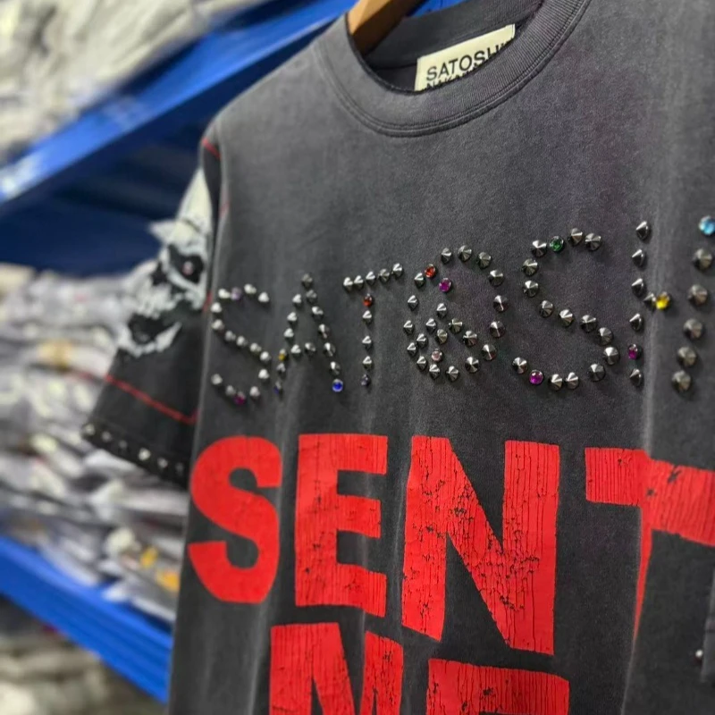 Oversized Satoshi Nakamoto Colorful Studded Logo Shirts Men Women Best Quality Skull Print Hip Hop Short Sleeve T Shirts