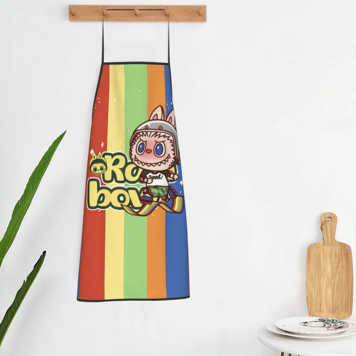 Custom L-Labubues Rainbow Funny Apron for Men Women Adult Unisex Kitchen Chef Bib Tablier Cuisine Cooking Baking Gardening