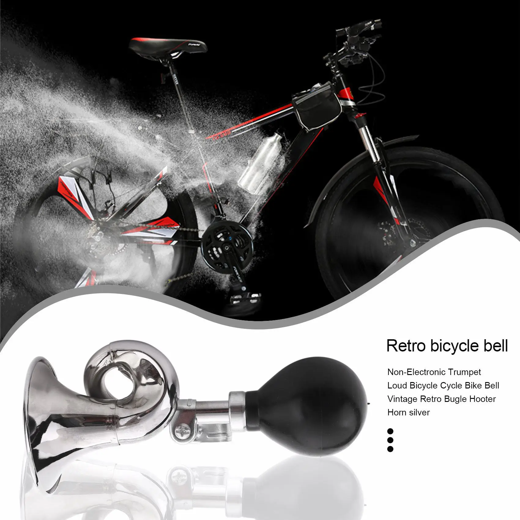 CYGJ-Non-Electronic Trumpet Loud Bicycle Cycle Bike Bell Vintage Retro Bugle Hooter Horn Silver