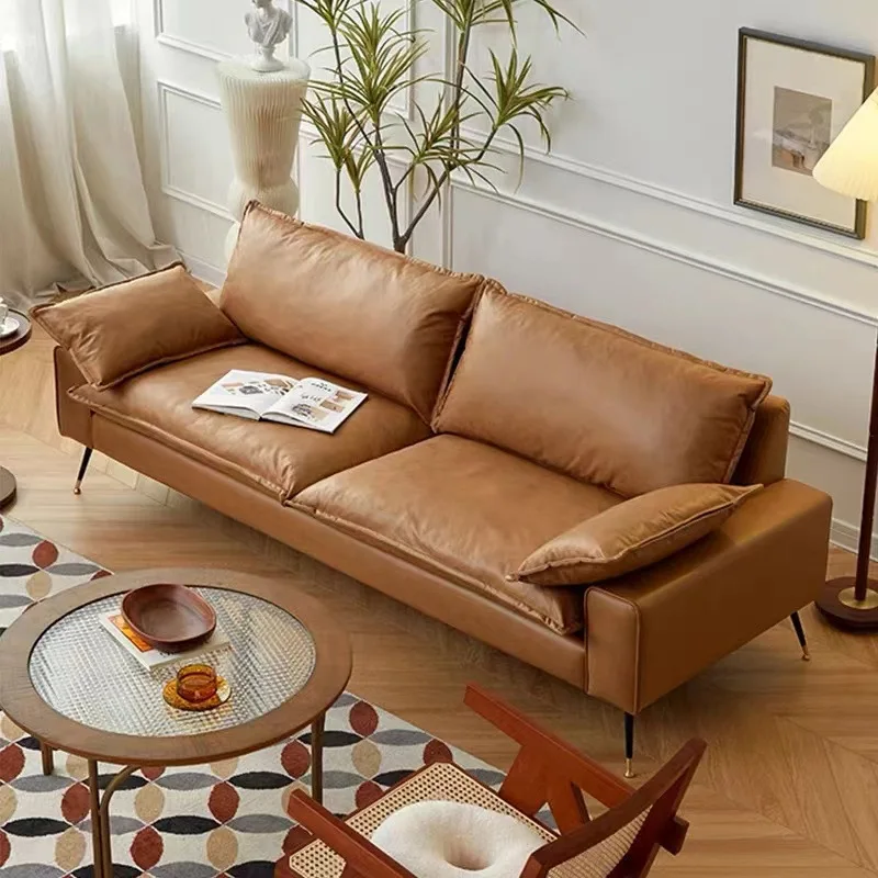 

Leather sofa first layer cowhide living room retro oil wax leather designer Internet celebrity Nordic double small apartment sof