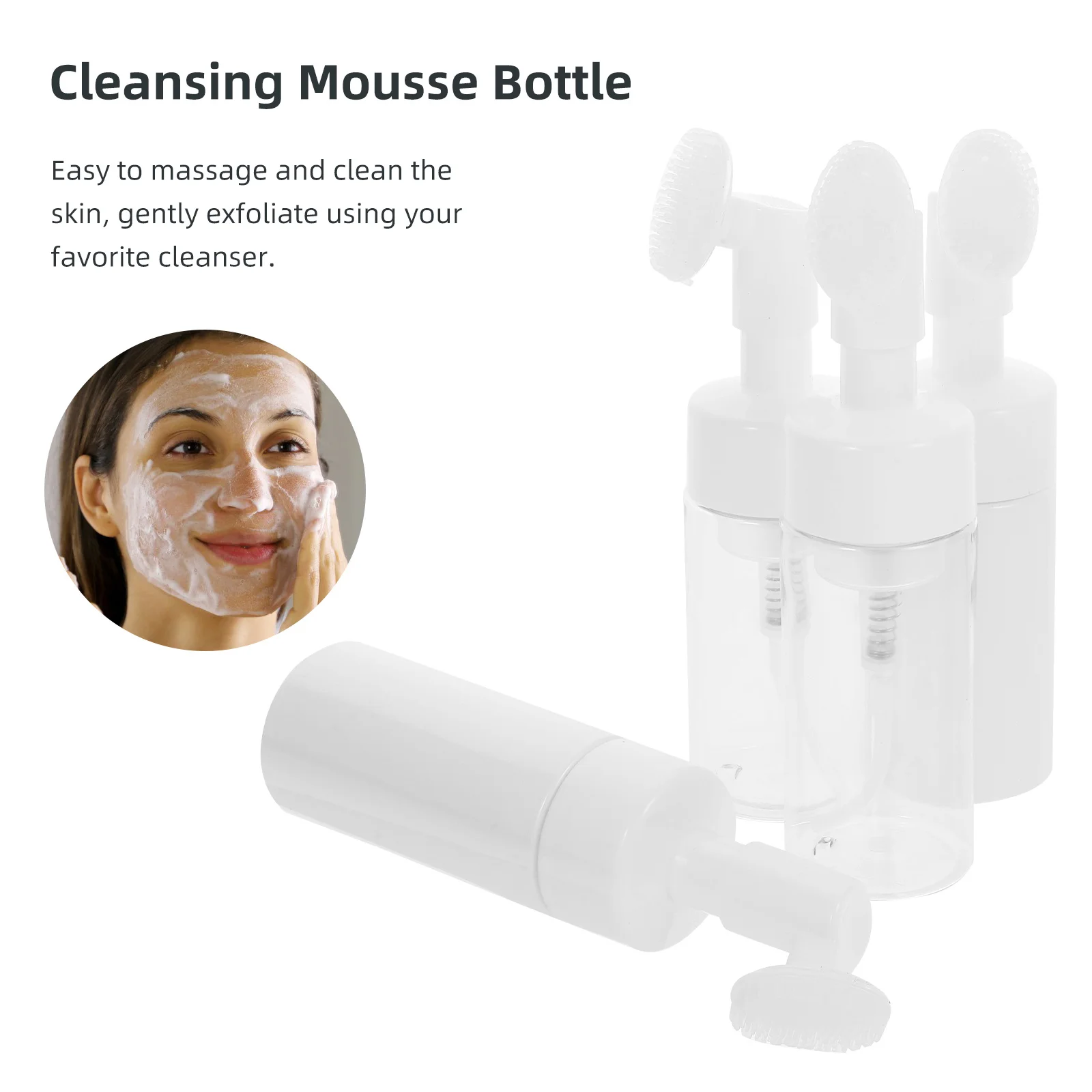 

4Pcs Face Cleansing Brush Kit with Bottle Design Plastic Manual Brush for Deep Pore Cleaning Gentle Exfoliation and Facial