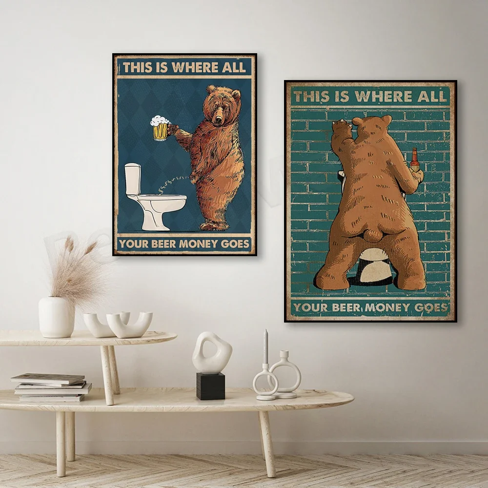 Grumpy Bear Here's Where All Your Beer Money Goes Poster Wall Art Print Living Home Toilet Decor Poster