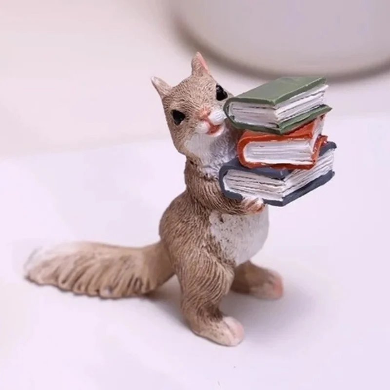 Squirrel with Book Statue Fairy Sculpture Tabletop Figurine Home Decor Gifts