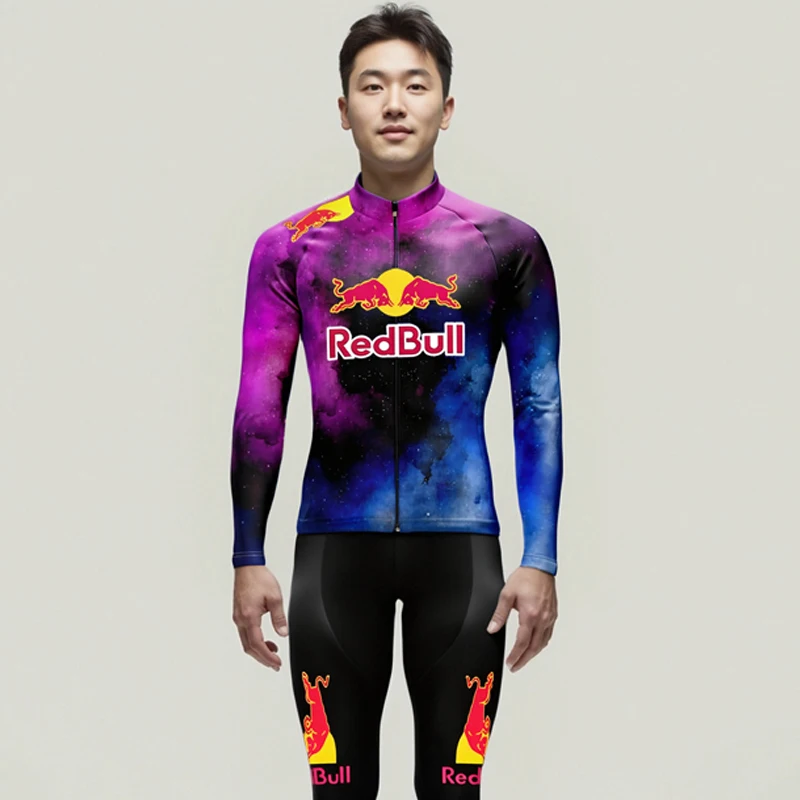 

Cycling Set Long Sleeve Men Red Bull Men's T-shirt Jersey Leg Bicycle Clothing Sleve Suit Man Clothes 2025 Summer Mtb Breathable
