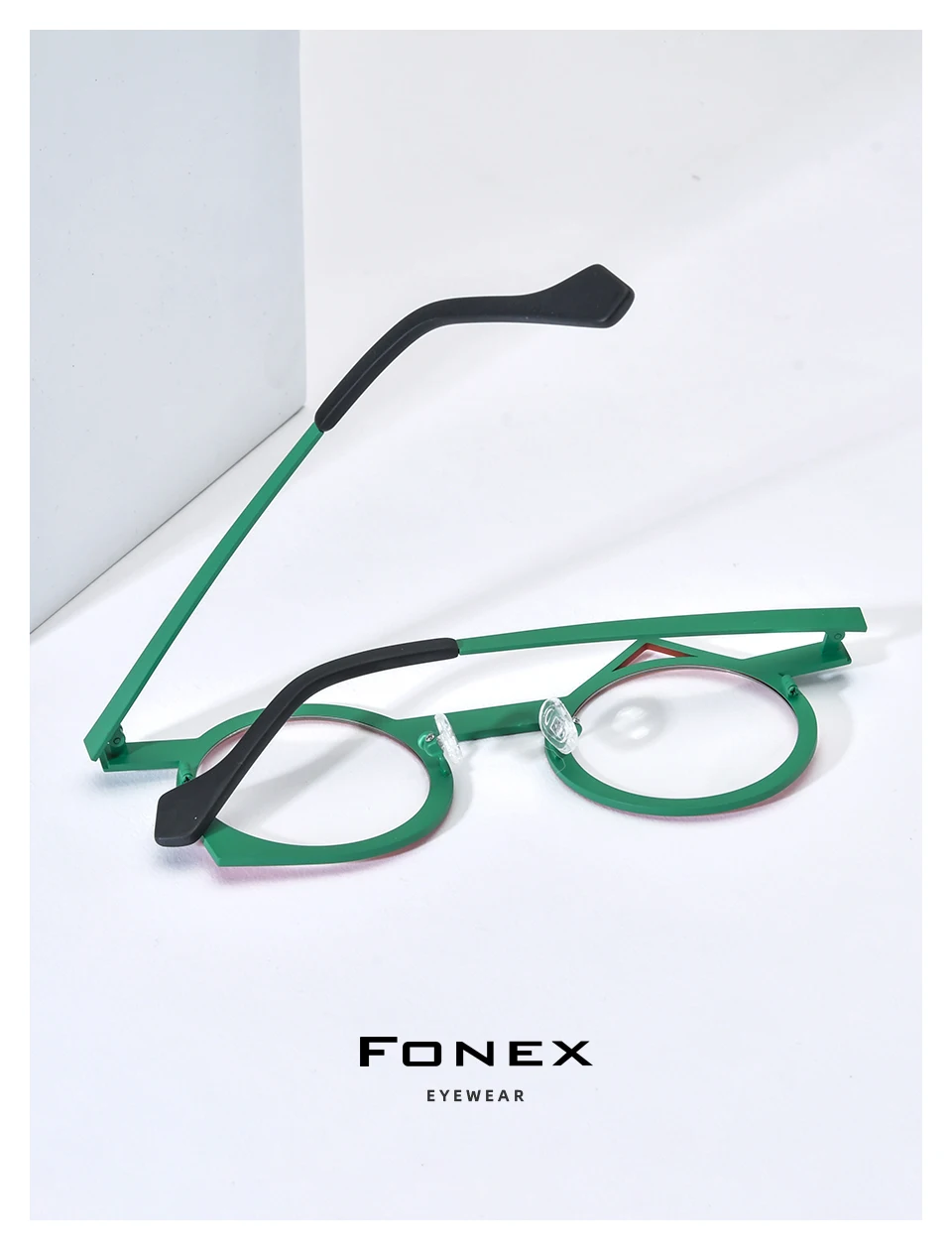FONEX Reines Titan Brille Rahmen Frauen 2025, Neue Mode Marke Design Unregelmäßige Brillen Männer Ultraleicht Japanische Brillen 85801 – Detail 2