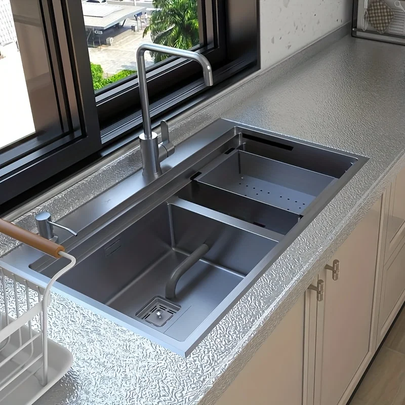 بطانة من رقائق الألومنيوم لحوض المطبخ - مقاومة للماء، غير قابلة للانزلاق، سهلة التنظيف، مثالية لحماية الخزانة، حصيرة درج مقاومة للرطوبة #4