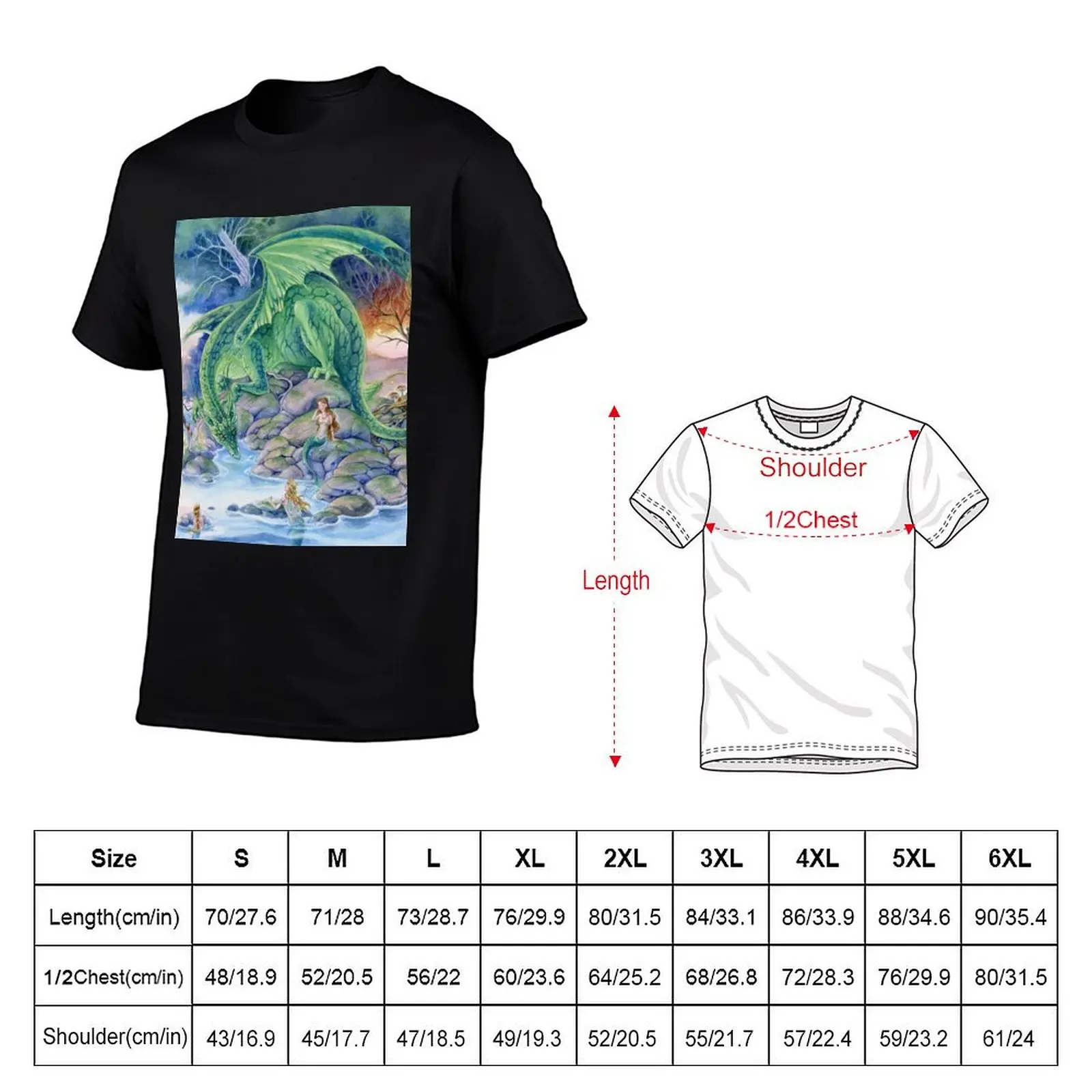 Of Air and Sea - Dragon and Mermaids fantasy art T-Shirt Simple Print Design T-Shirt