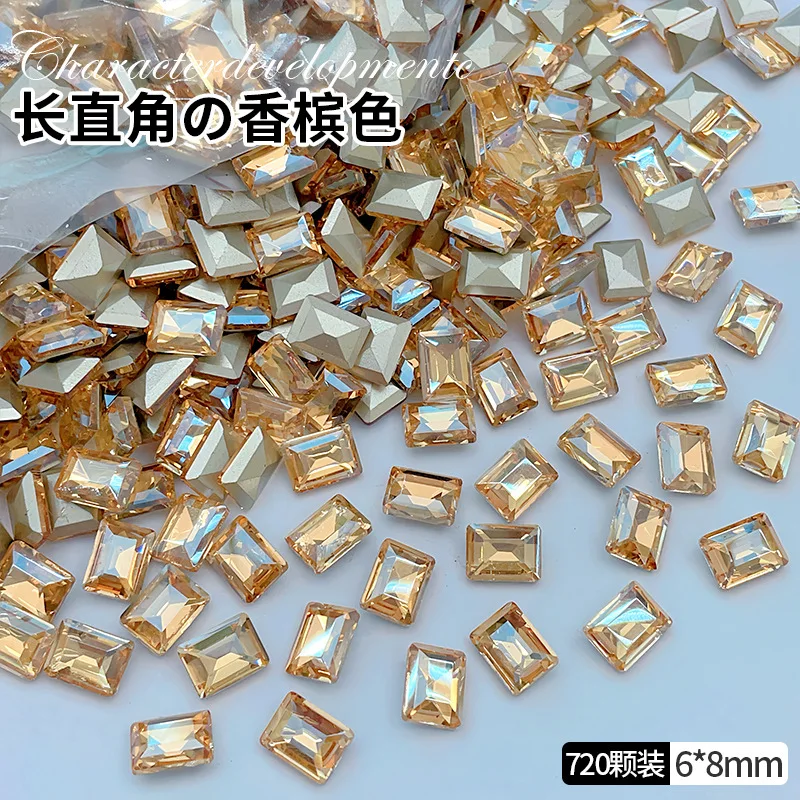 50pcs 6*8mm Rectangle Nail Gems Rhinestones K9 Glitter Zircon Nail Diamond Crystals pointed-Bottom Sugar Cube Dopamine Nails Dec