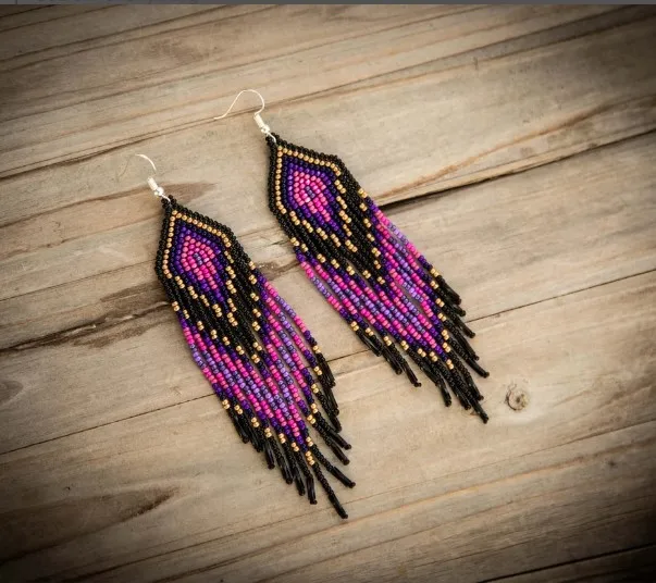 

Beaded earrings Tassel Geometry Arrow Hand knitting Gradient Design Alloy Bohemia Female Simple Tide Rice bead earrings