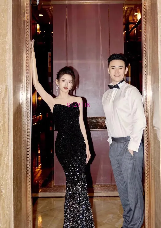 Abito da ballo di lusso con paillettes Abiti lunghi da sposa a sirena per la sposa Abiti da festa di compleanno per ospiti da sera lunghi eleganti neri