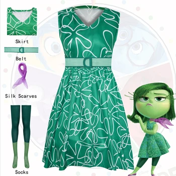 영화 인사이드 아웃 코스프레 어린이 성인 소녀용, 할로윈 카니발 파티 역할 놀이 유니폼 세트, 혐오 코스튬, 그린 원피스 