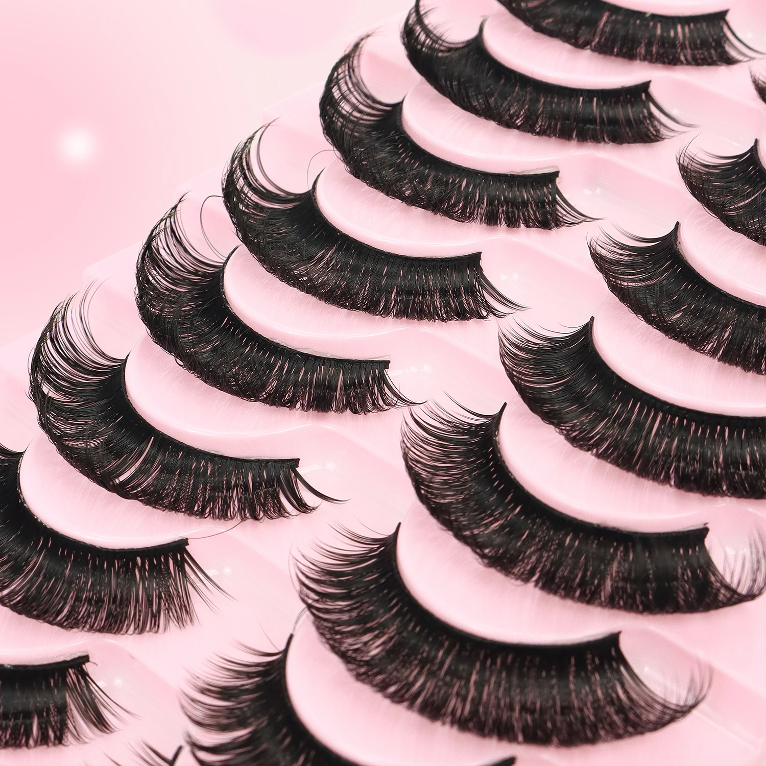 10 Pairs  False Eyelashes Russian Strip Lashes Volume Fake Eyelashes Extension D-Curly Wispy Handmade Soft Reusable