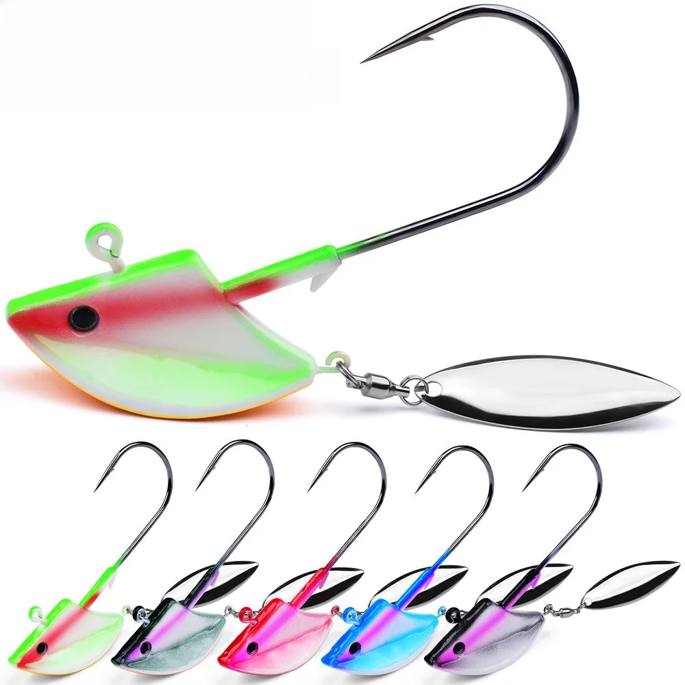 1 unidade de Jig Head, Jig Head Spinner tipo Folha de Salgueiro, Wobbler Resistente a Engates, Anzol para Isca Macia com Spinner, Acessórios de Pesca