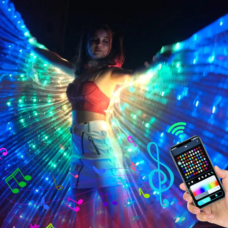 Upgrade RGBIC Led Dance Wing DIY Color Butterfly Wing App Control Luminous Costume With Musical Rhythm For Halloween Belly Dance