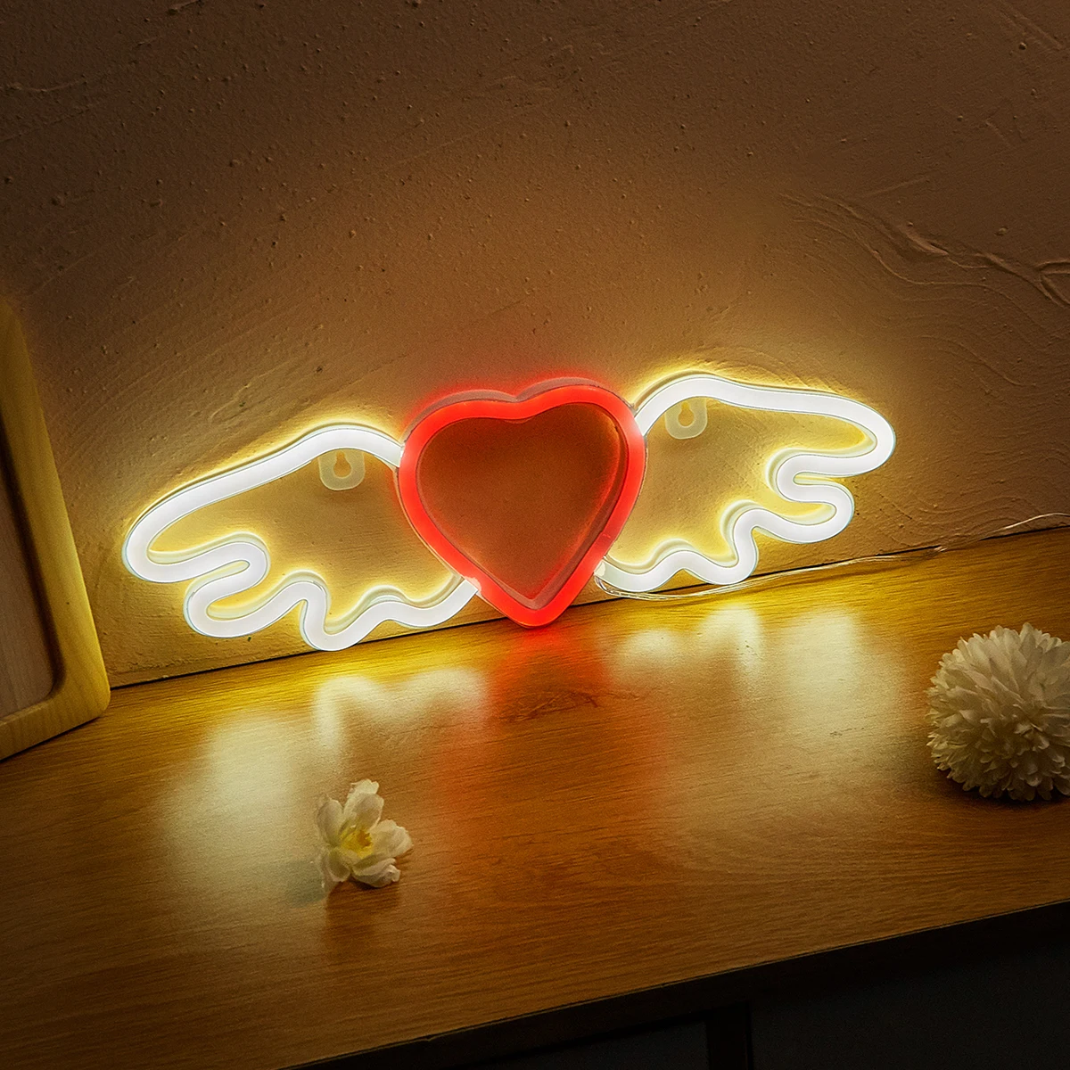 Chi-buy-señal de neón LED Flying Heart, alimentación por USB o batería, fuente de alimentación, letreros de neón, luz nocturna para dormitorio,