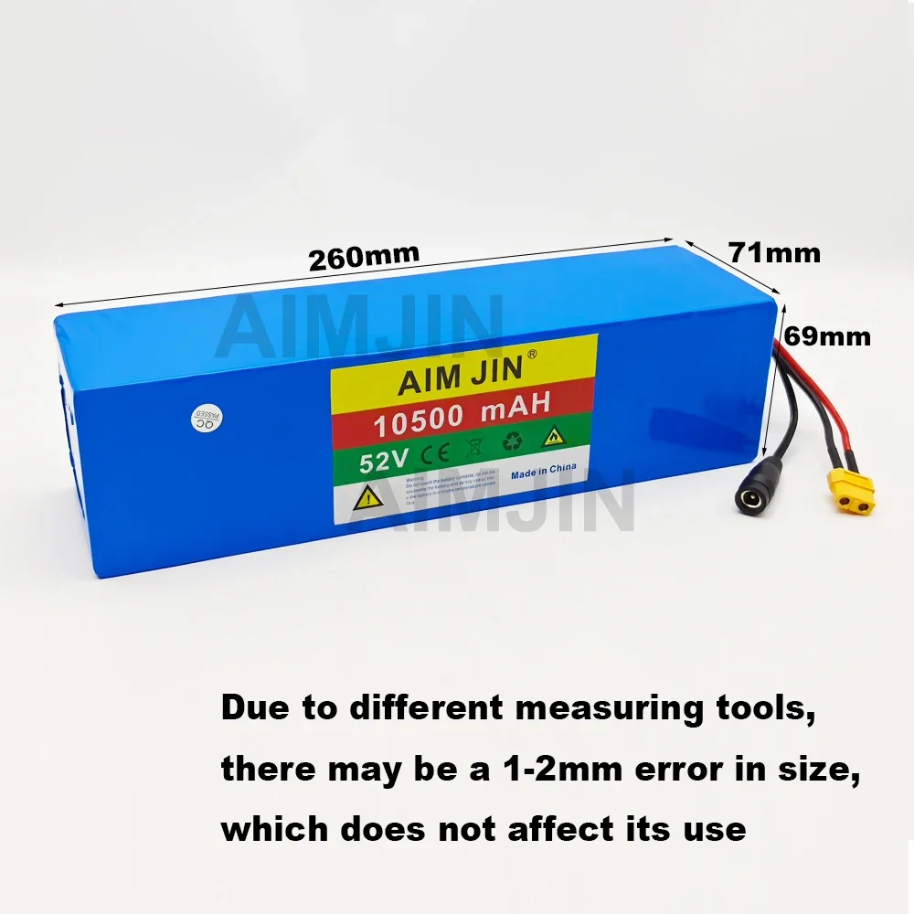 14S3P lithium battery 52V 10.5AH 18650 with BMS For 1500W various electronic devices and transportation equipment+charger