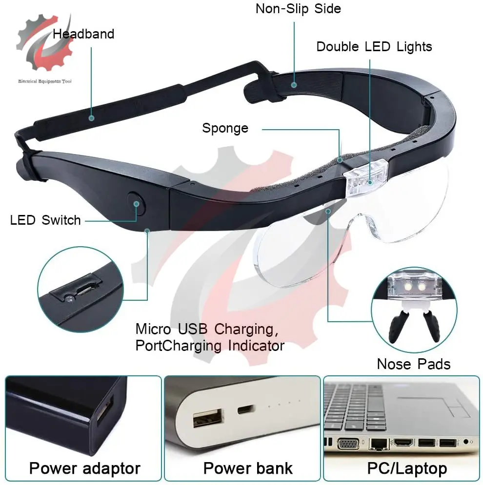 Imagem -02 - Lupas Magnifier1.5x 2.5x 3.5x 5.0x Usb Recarregável com Luz Led para Leitura Joalheiros Relojoeiro Reparação Vestindo