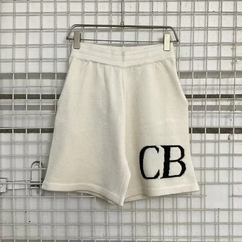 Classic CB Logo Jacquard Knit Woolen Shorts Women Top Quality Oversized Casual Shorts Apricot Mens Shorts