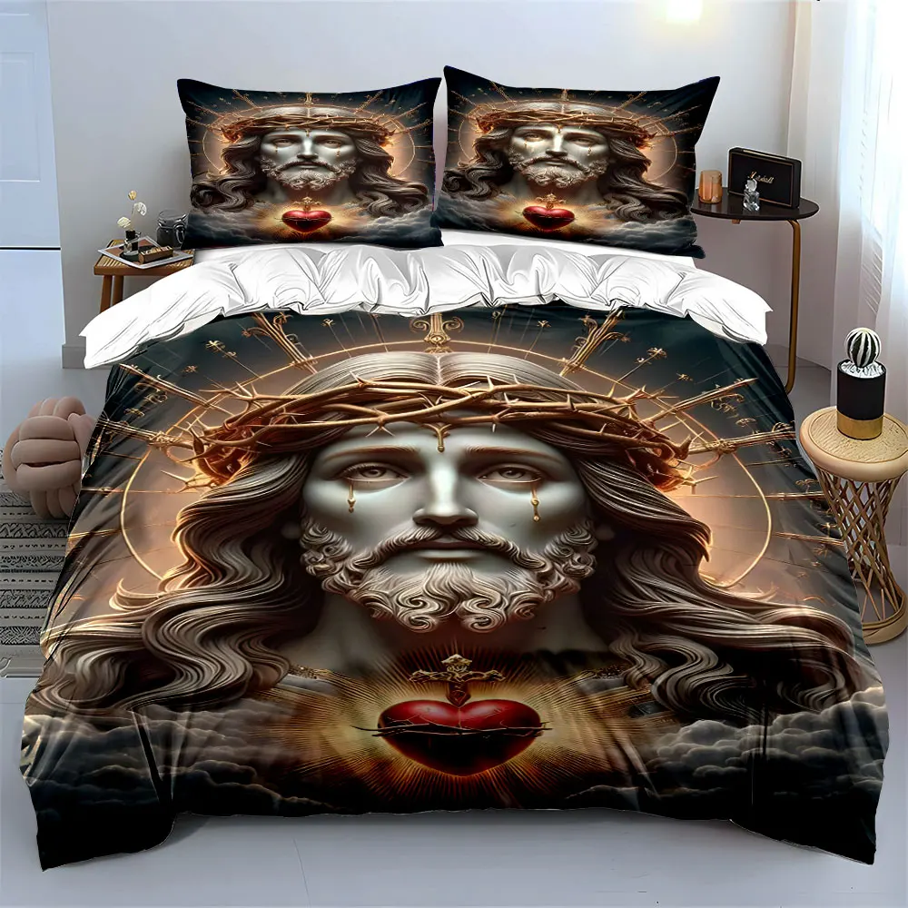 Religious Icon Bedding Design Print Bedding Set 1 Duvet Cover 2 Pillowcases for Adult and Children Luxury Gift Full Size