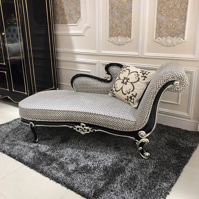 French chaise longue, European bedroom, beauty couch, living room, solid wood fabric chaise longue, sofa, single toffee