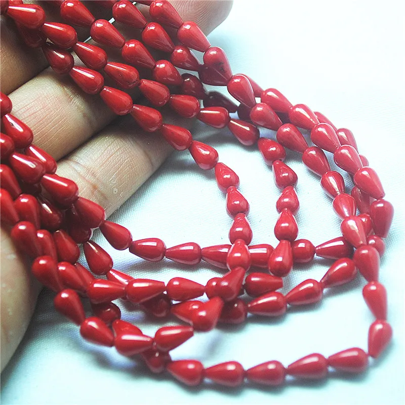 48PCS RED CORAL STRINGS TEARDROPS WATER SHAPE SIZE 5X8MM CORAL BEADS DIY JEWELRY ACCESSORIES