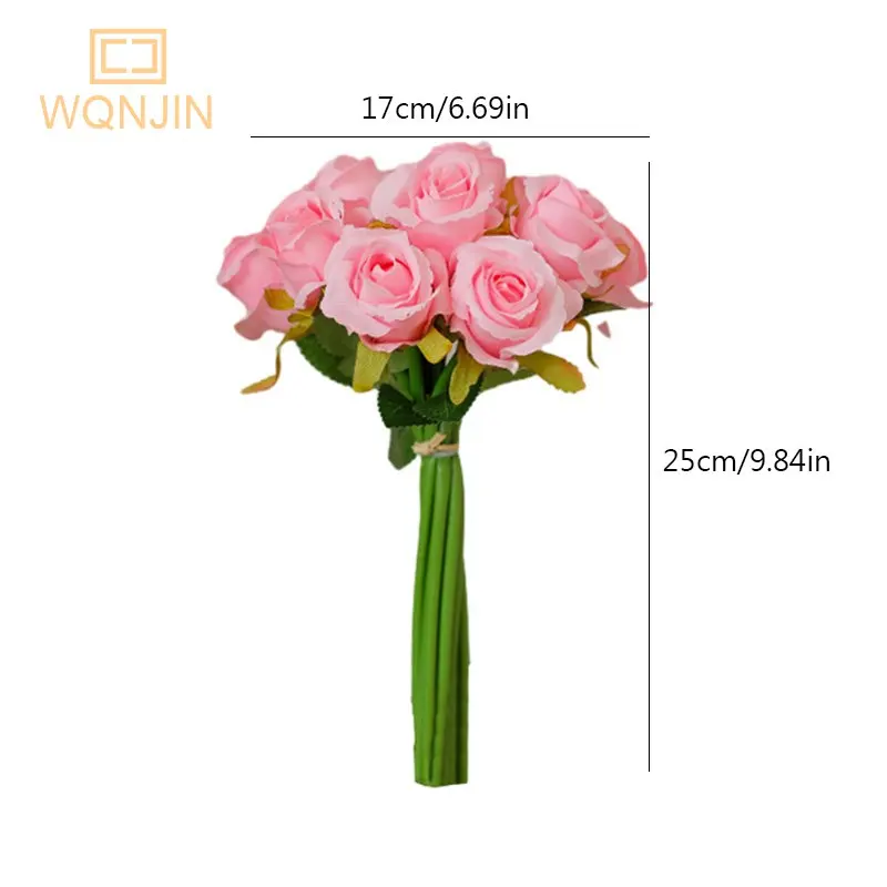 12 Heads Artificial Silk Rose Flowers Bouquet White Red for Wedding Bridal Party Home House Garden Festival Bar Decoration