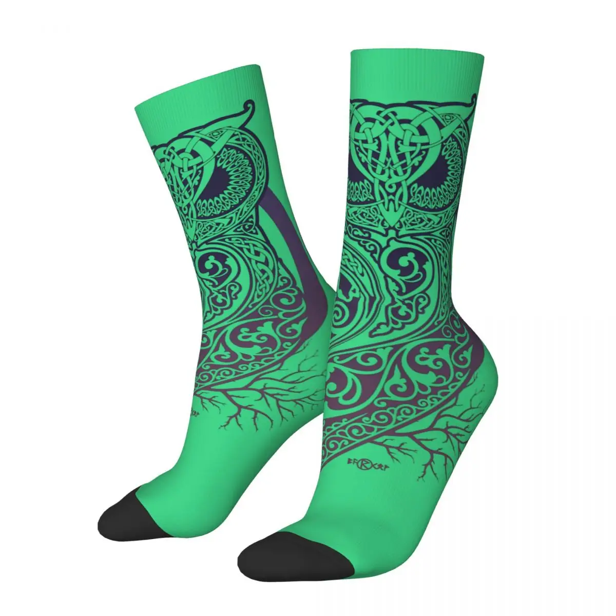 Funny Happy Men's Compression Socks CELTIC OWL Vintage Harajuku Owl Cut Animal Street Style Novelty Seamless Crew Crazy Sock