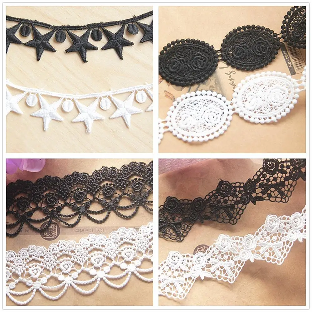 5 Yards White Lace Trims Polyester Embroidered Lace Guipure Lace 3d Flower Embroidery Appliqued Lace Black White 1cm-6cm