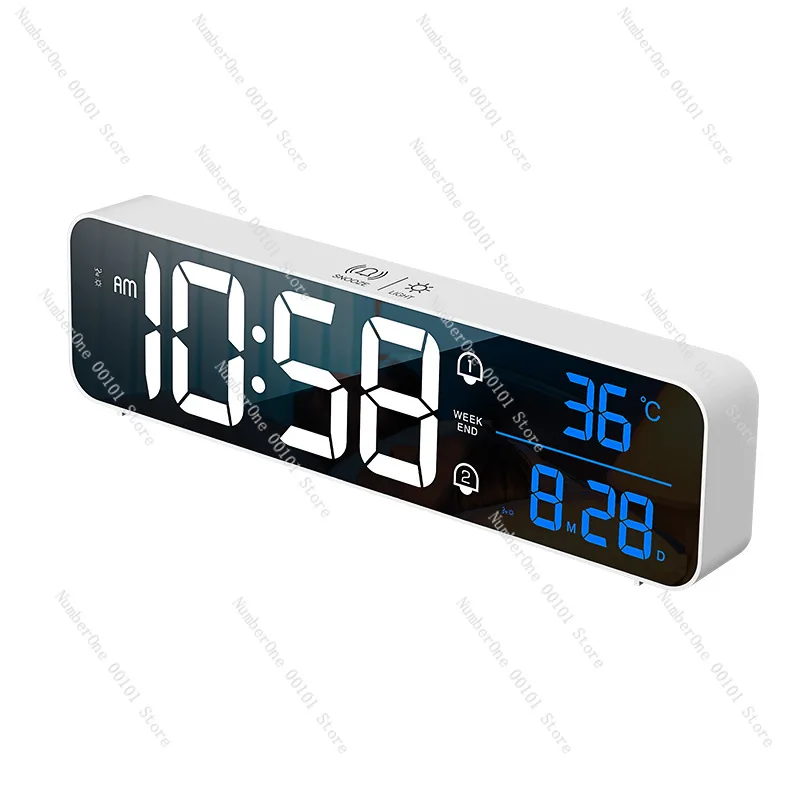 Large-screen electronic alarm clock with LED perpetual calendar, digital temperature display, and USB charging capability