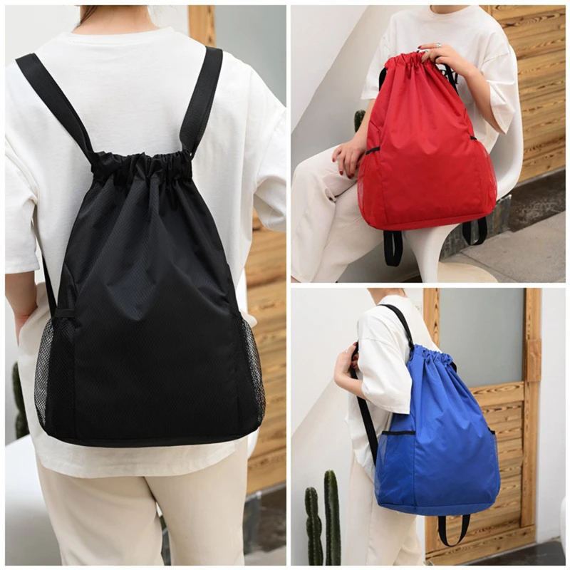 Women Men Backpacks Large Capacity Bundle Pocket Strap Pocket Drawstring Bag Sports Casual Backpack Solid Color Travel Bags