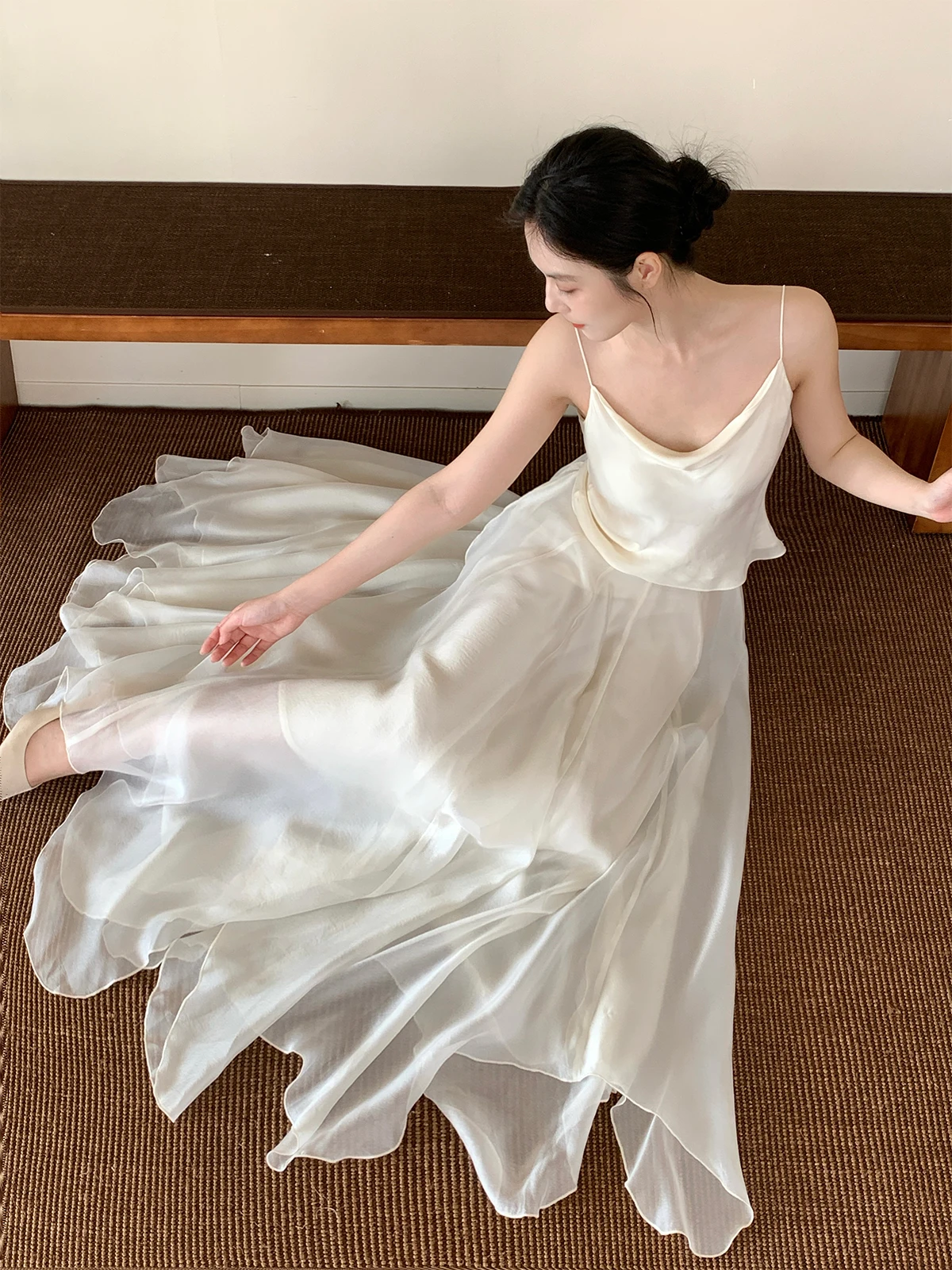 

Белая шифоновая длинная юбка Ele для женщин, драпированная, А-силуэта, миди, для свиданий, повседневная, из полиэфирного волокна, с высокой талией