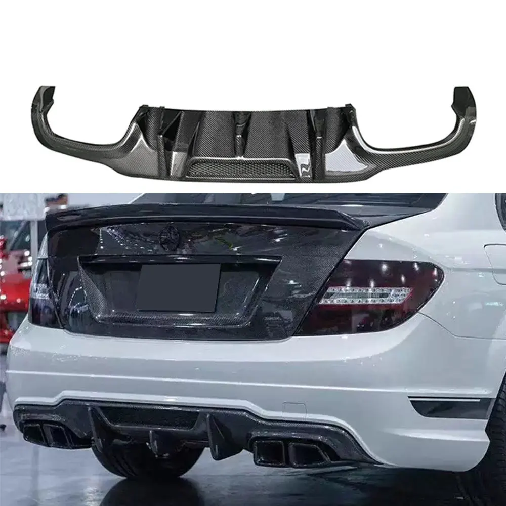 For Mercedes Benz C-Class W204 C200 C220L G63 2012-2014 Rear Bumper Diverter Diffuser Spoiler Carbon Fiber Lip Body Kit Black