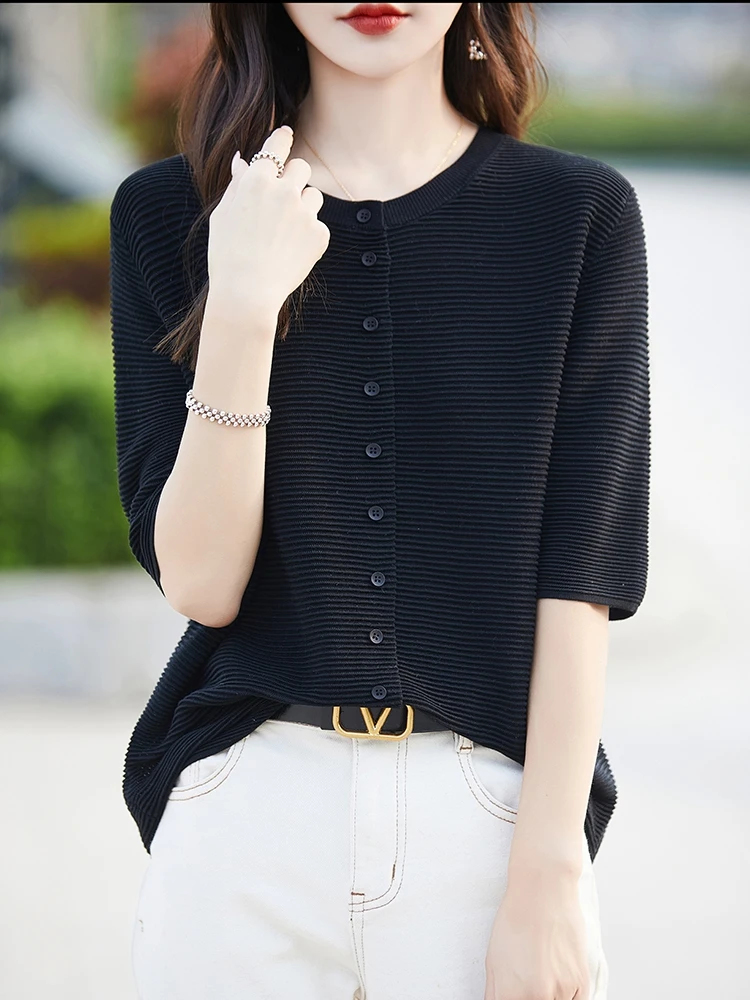 Sommer Loose Fit runde Ne Silk Seven Sve Open Cardigan Damen Schlankheitsfarbe Vielseitige ort Sve Oberbekleidung