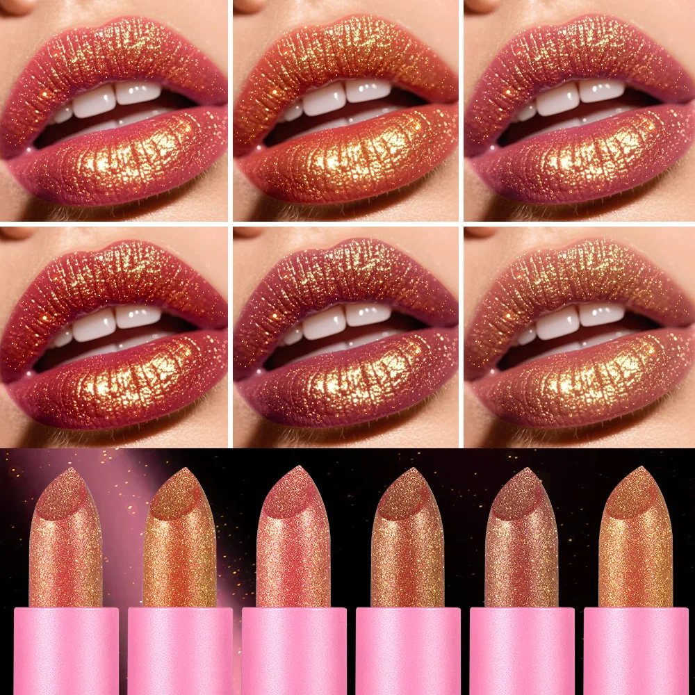 Chrome Shimmer Lipstick Gold Foil Neon Glitter Metallic Liquid Lip Color for Stage Wedding Evening Glamour