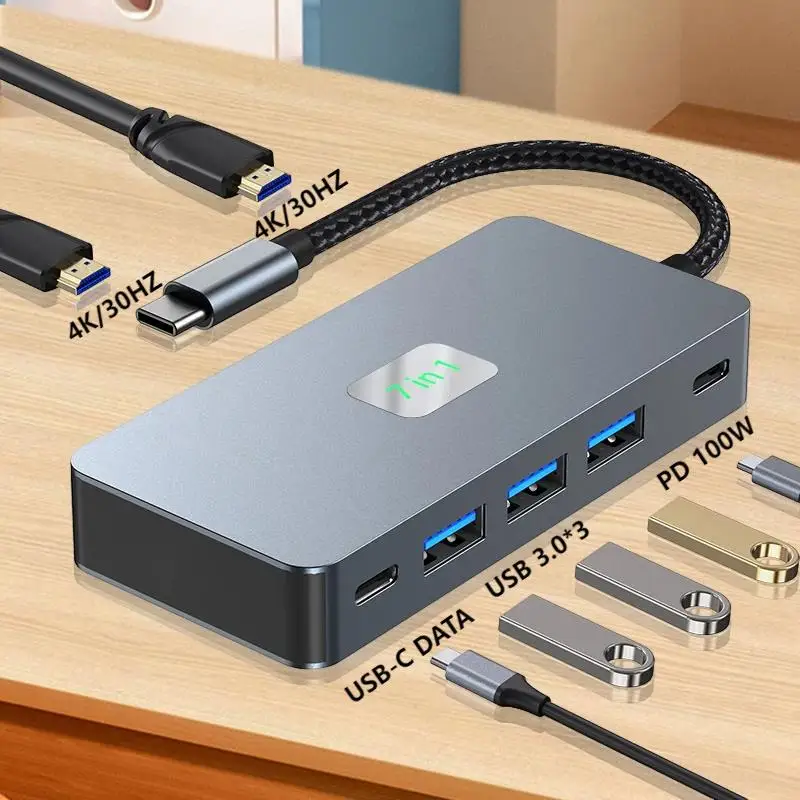 

Док-станция FC & EC 7 в 1, USB Type-C HUB, двойной HDMI-совместимый монитор, док-станция для зарядки PD для ноутбука, разветвитель Type-C