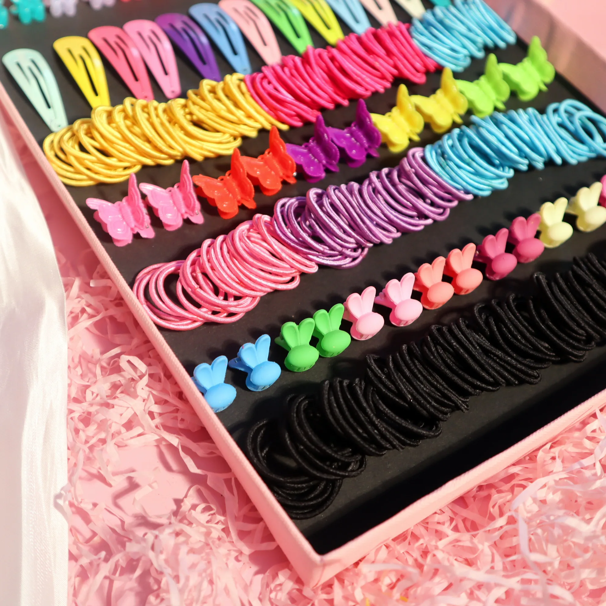 196PCS Box Colorful Cute Sweet Hair Clip For Women Girls Mini Hair Accessories Set Rubber Band Elastic Hair Ties New Hairpin