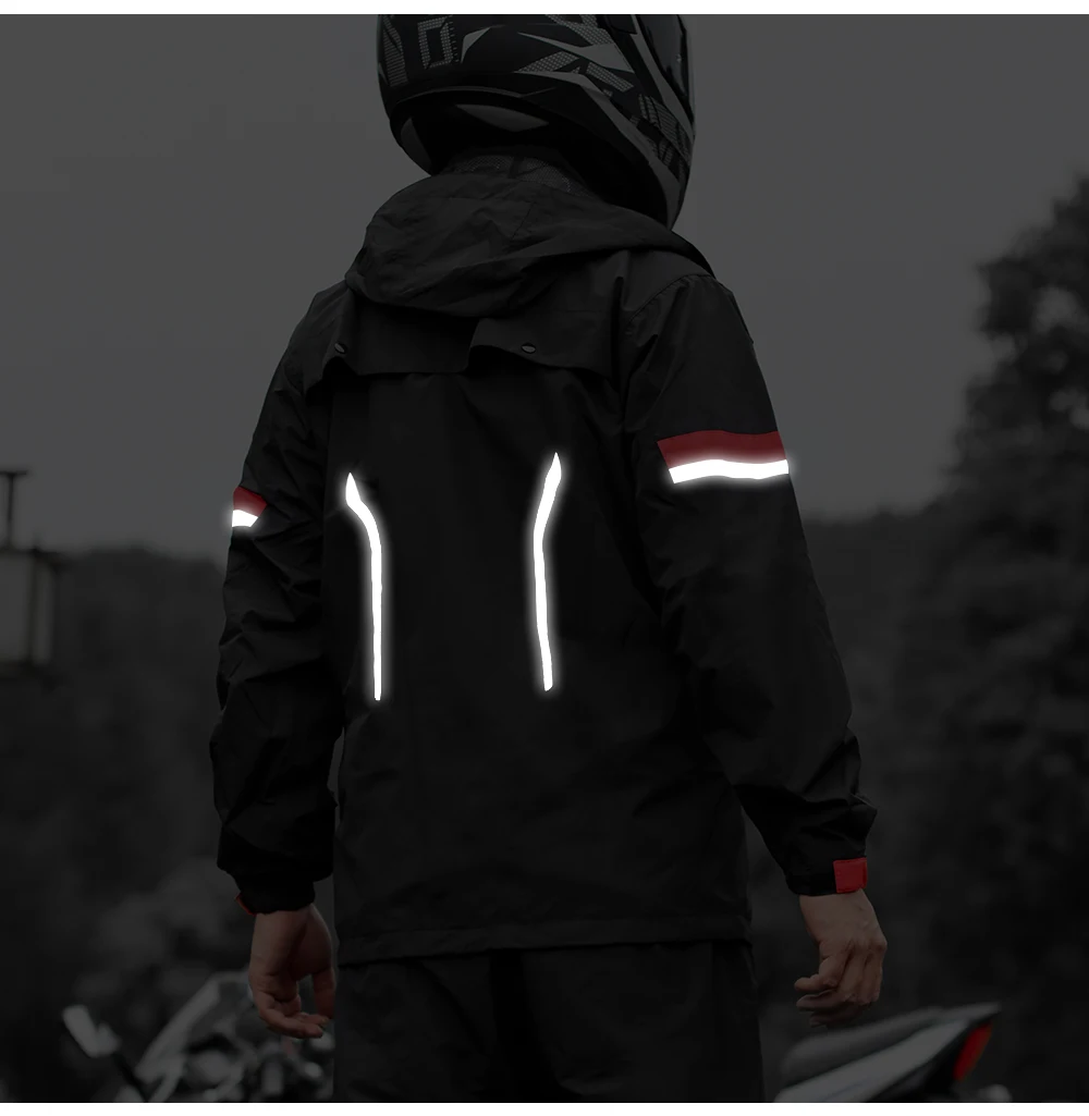 WOSAWE Motorcycle Rain Suit Waterproof Hooded Jacket Rain Pants Set Reflective Packable Moto Rider Gear with Storage Bag