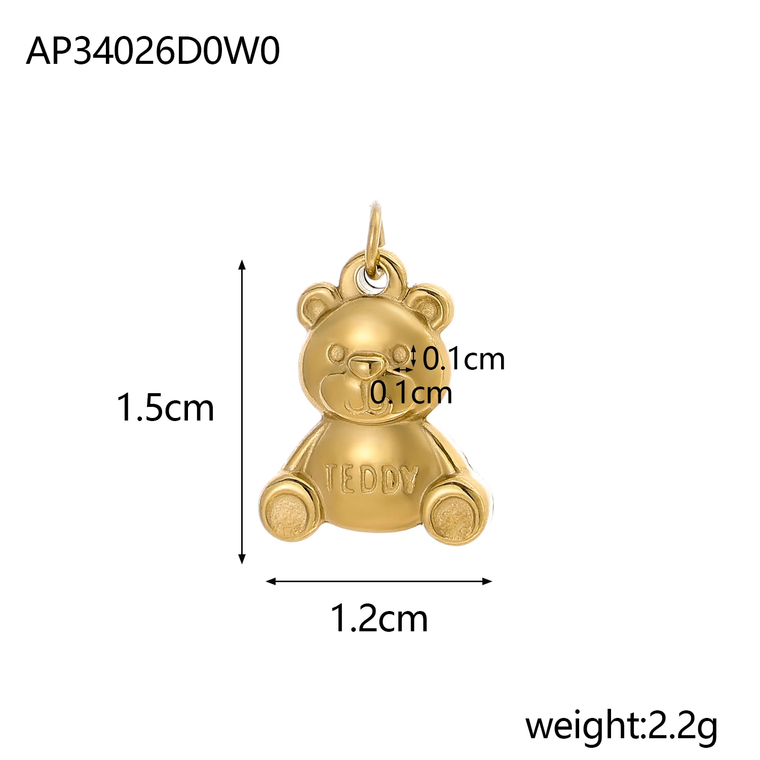 CARLIDANA Stainless Steel Gold Plated Teddy Bear Pendant Cute 3D Teddy Bear Hollow Pendant Charm Waterproof for DIY Jewelry