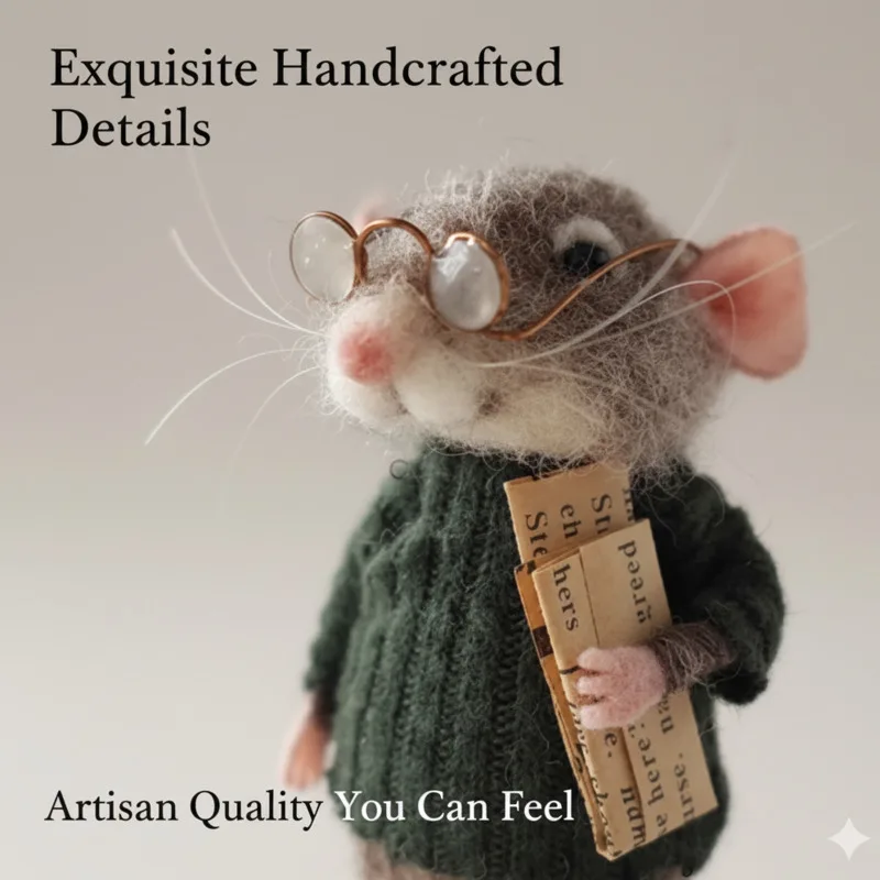 

Handmade Wool Felt Mouse Christmas Needle Felt Doll Winter Mouse Craft Decoration Cute Handmade Holiday Ornament Gift Christmas