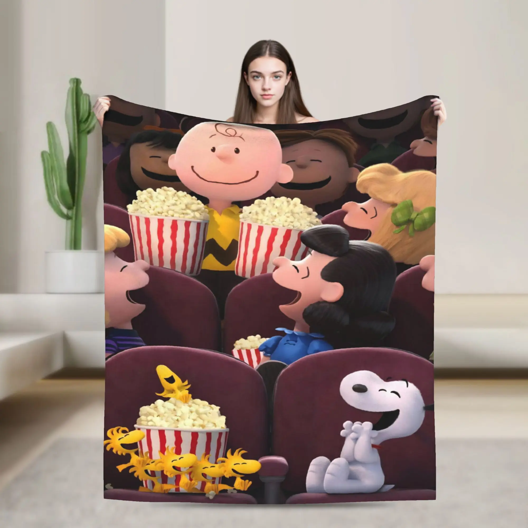 S-Snoopys Movie Blanket Flannel Decoration Kawaii Manga Dogs Portable Warm Throw Blankets for Bedding Couch Bedspreads