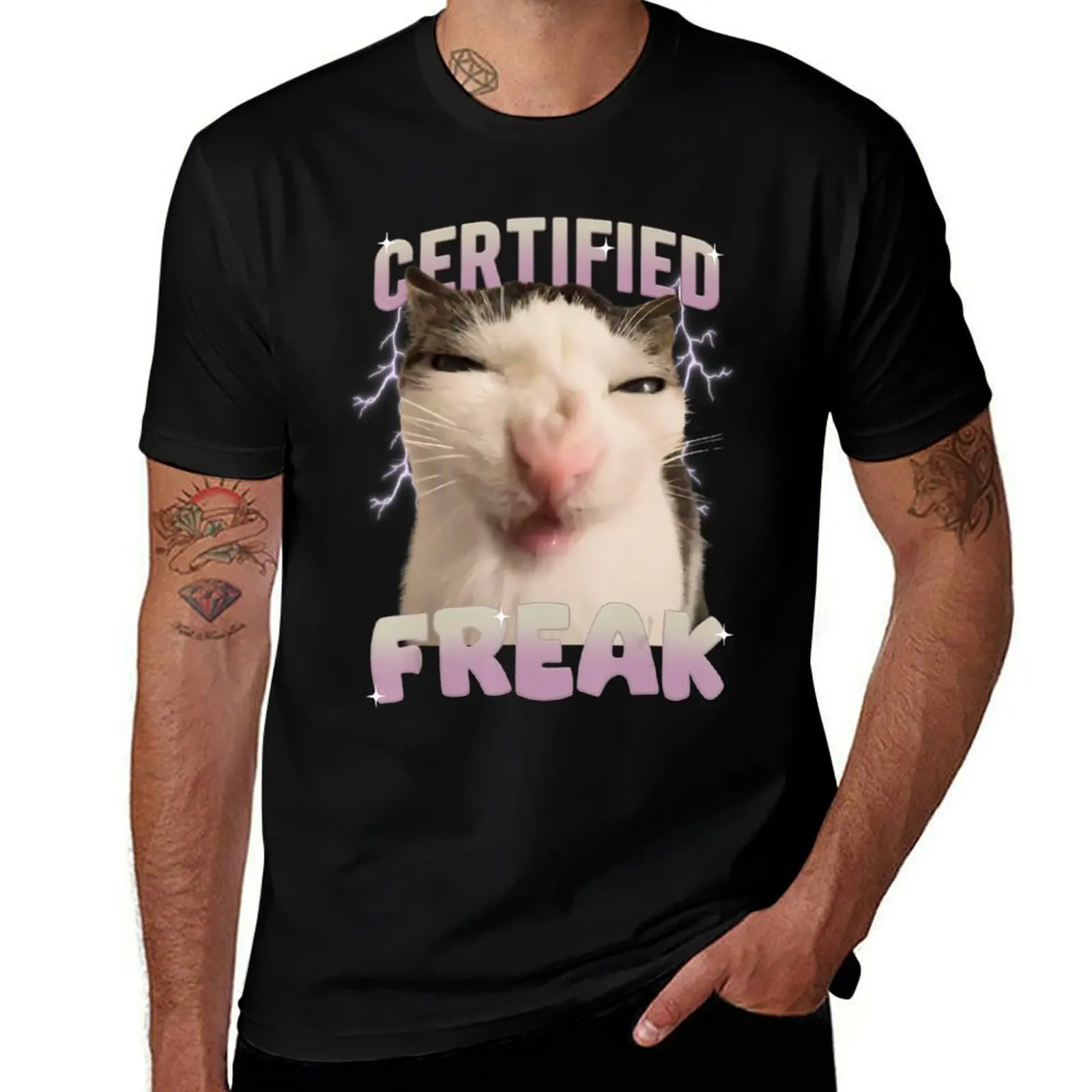 

shirt shirt print CERTIFIED cotton Quirky custom Kitty FREAK Meme T-Shirt heavy - t t T-Shirt Funny Cat and - Weird man