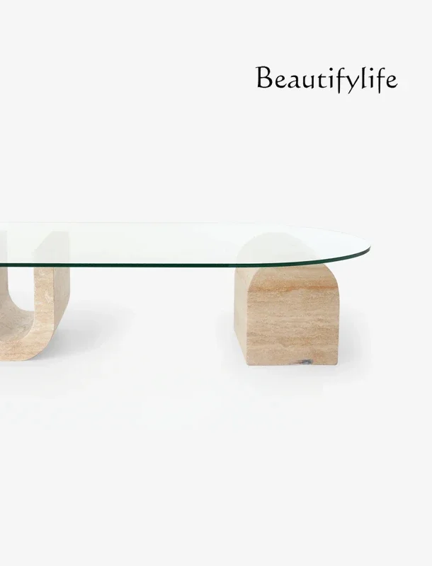 X Nordic medieval style high-end minimalist creative glass coffee table small apartment marble coffee table