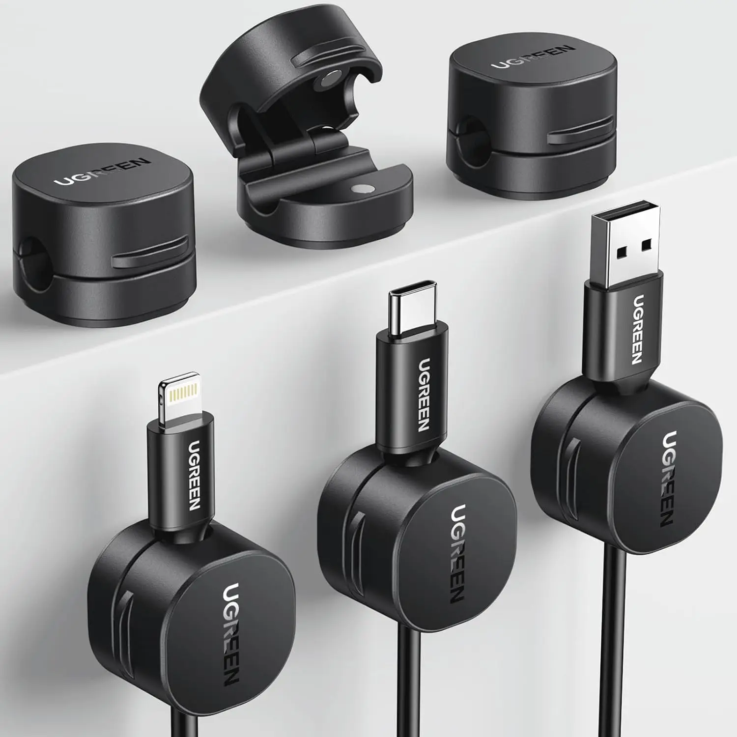 

6-Pack Magnetic Cable Clips, Strong Cord Holder for Desk, Keep Phone Charging Cables & Computer Cords Organized, Black