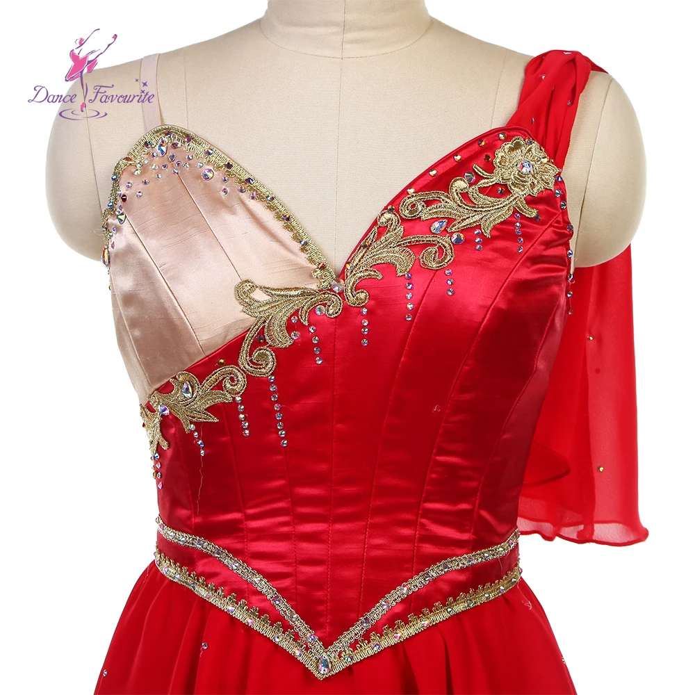 Red Diana and Acteon Variation Ballet Dance Costume Red Dress with Gold Trim Decoration Tailor Made Tutus B25029