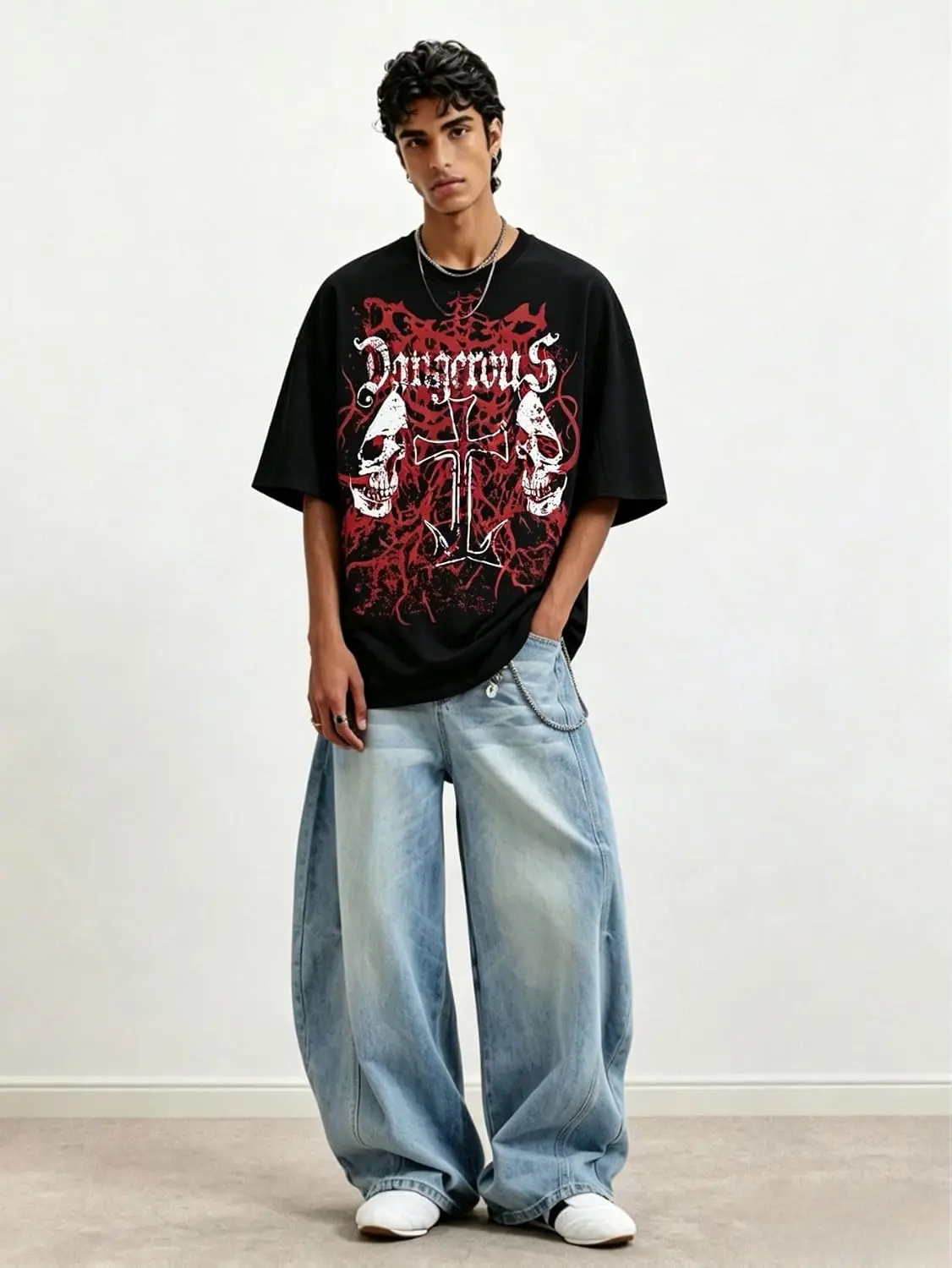 Men's Y2k Tops Gothic Skull Cross Graphic Tees Grunge T Shirts
