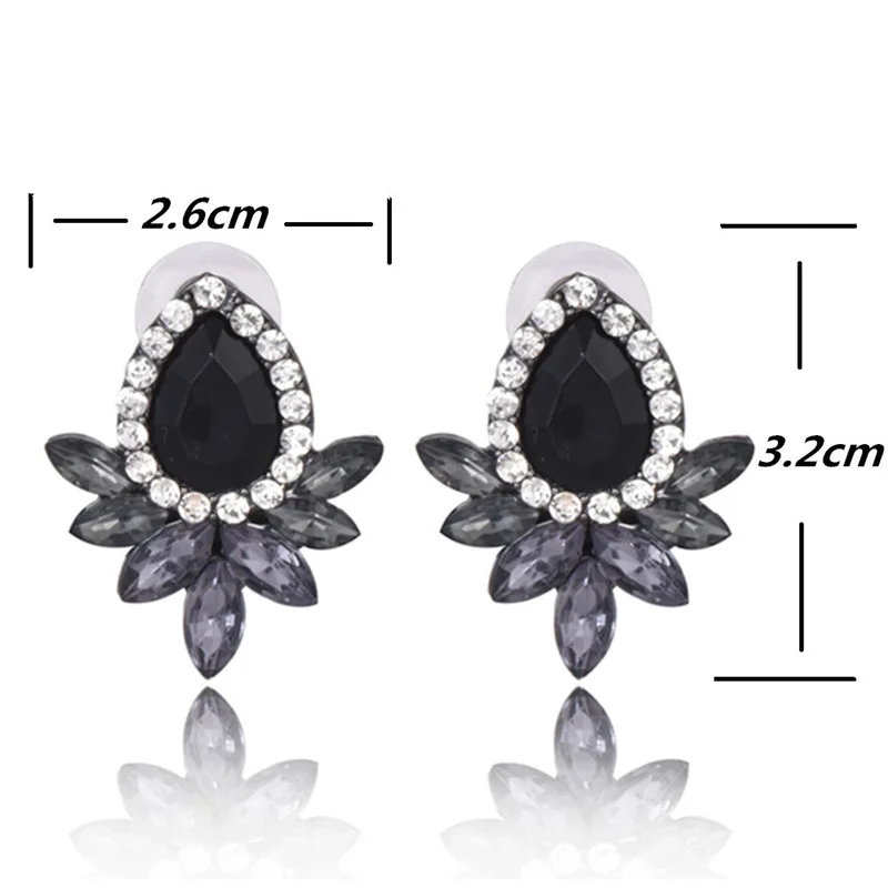 Korea Fashion Creative Black Flower Rhinestone Stud Earrings Crystal Acrylic Retro Earrings Women\'s Jewelry