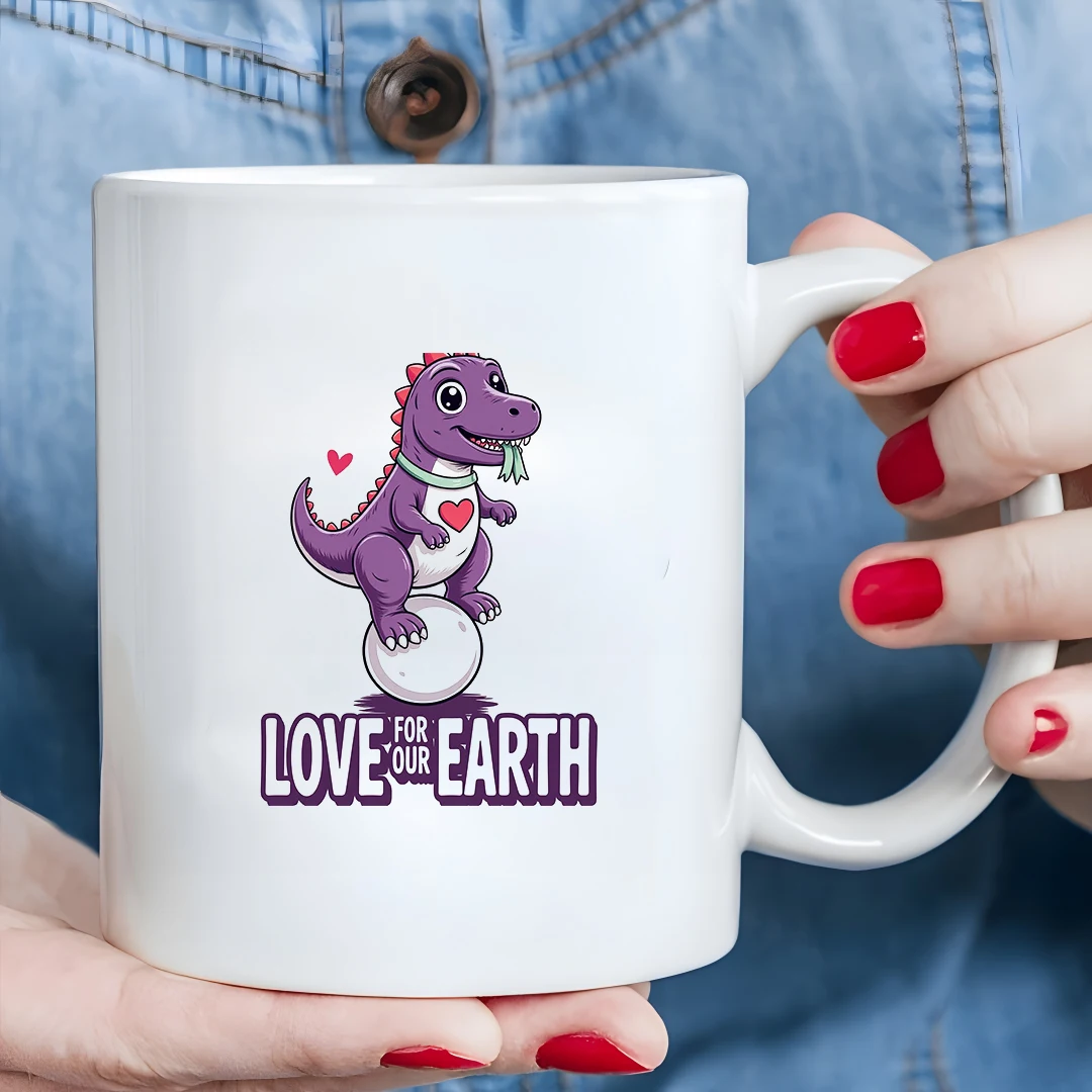 

11oz cartoon dinosaur print mug kids' hot & cold beverage cup Christmas gift family office mug heart-shaped eco-friendly design